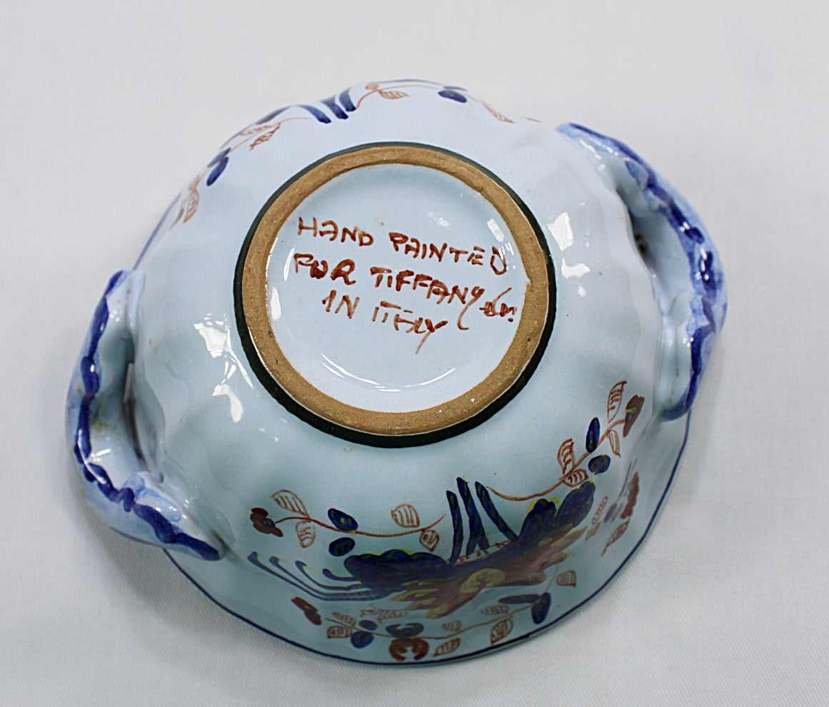 Vintage Italian Hand Painted Majolica Bowl Made for Tiffany and Company