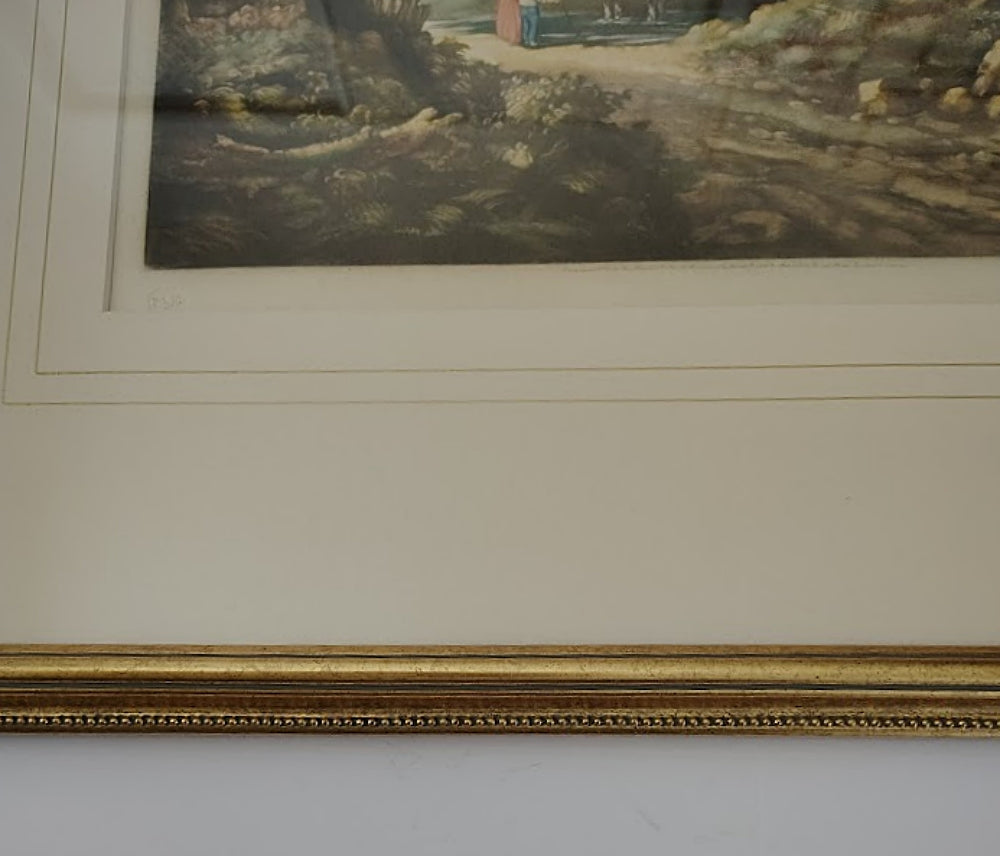 English Landscape Constable's Country Framed Mezzotint bottom of gold frame