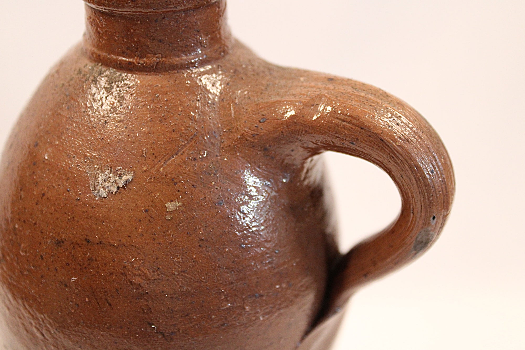 Antique Stoneware Mineral Water Bottle from Selters Germany Circa 1840s-handle closeup