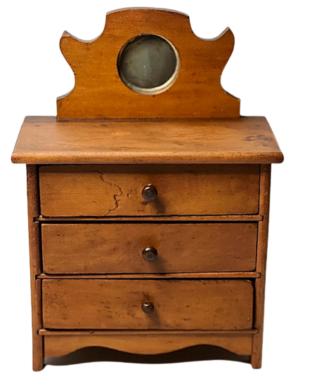 Antique Doll Chest of Drawers 11 Inches Tall Solid Wood with Mirror Handmade Wisconsin