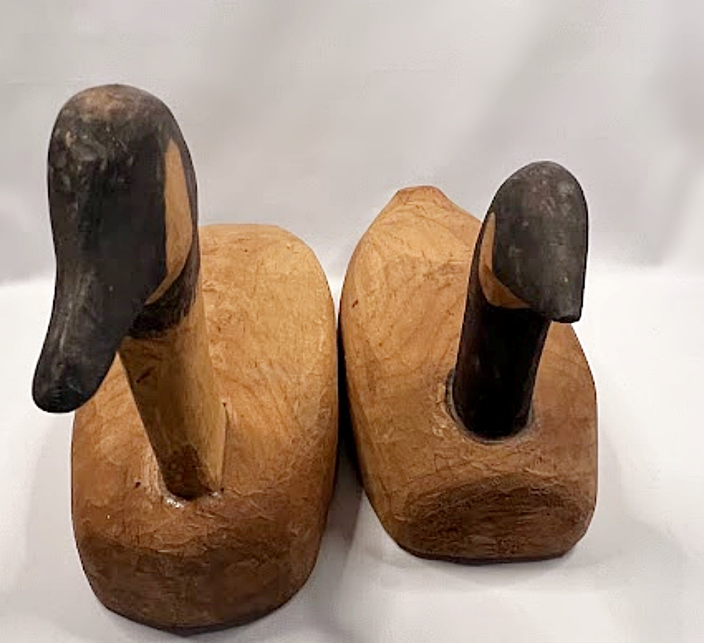 Vintage MAINE FOLK ART Decoys Pair of Primitive Hand Carved Pine Canada Geese