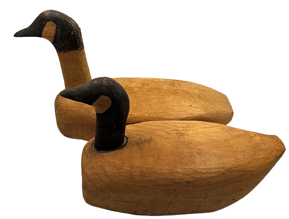 MAINE FOLK ART Decoys Pair of Primitive Hand Carved Pine Canada Geese