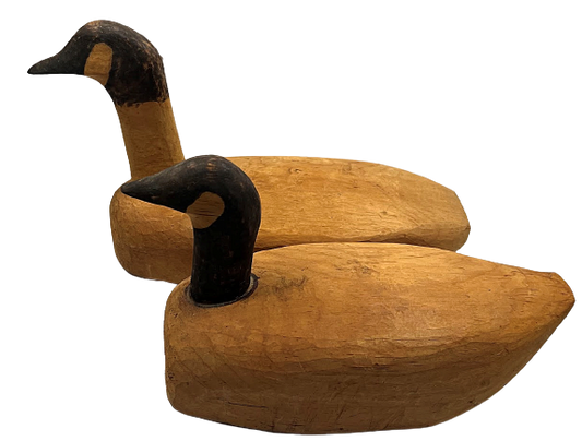 MAINE FOLK ART Decoys Pair of Primitive Hand Carved Pine Canada Geese