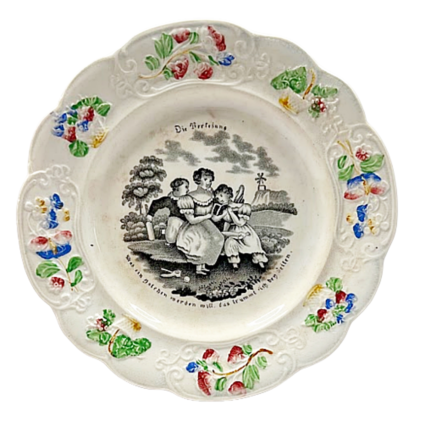 Antique English Pottery Child's Plate Circa 1830 William Smith and Co Mark