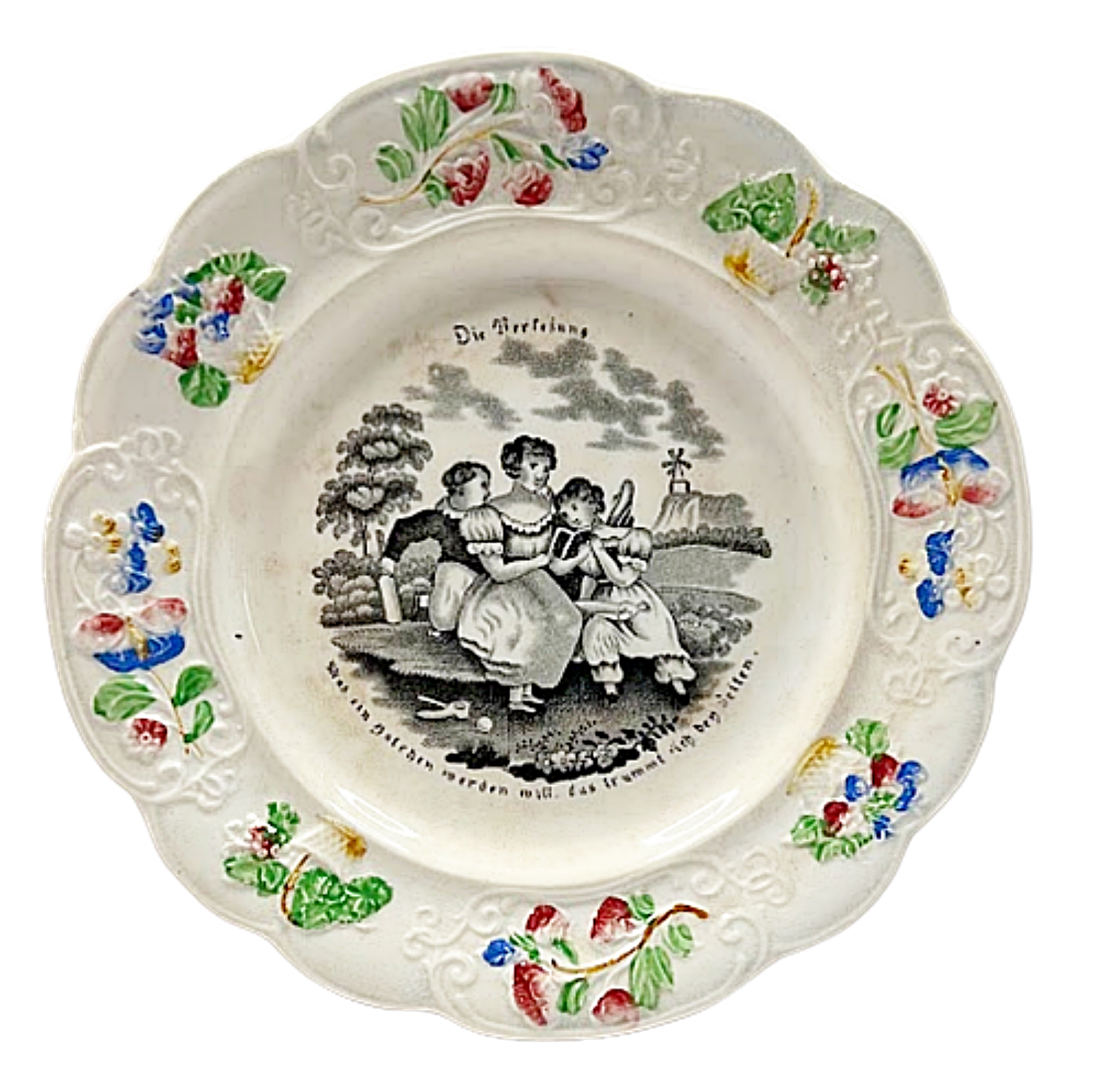 Antique English Pottery Child's Plate Circa 1830 William Smith and Co Mark
