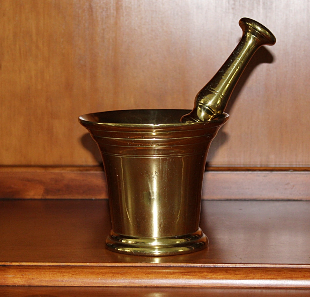 Antique Solid Brass MORTAR AND PESTLE England 1800s