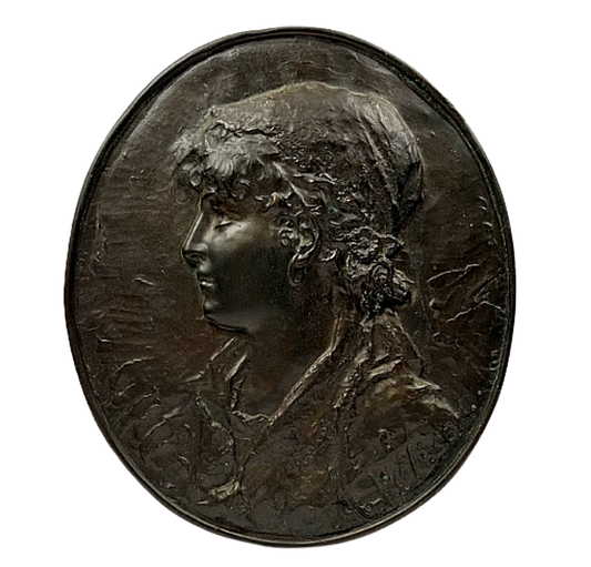 Antique French Bronze 12 Inch Medallion Signed