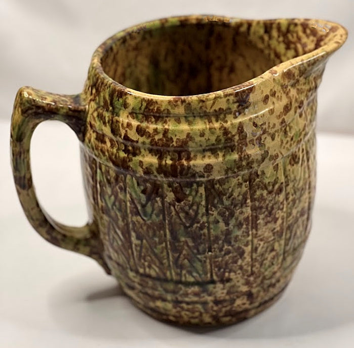 Large YELLOW WARE Pitcher Morton Pottery Sponged Woodland Glaze