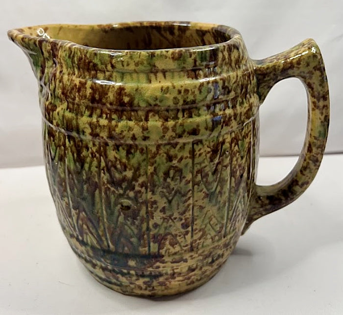 1920s Morton Pottery  Large Yellow Ware Pitcher Sponged Woodland Glaze