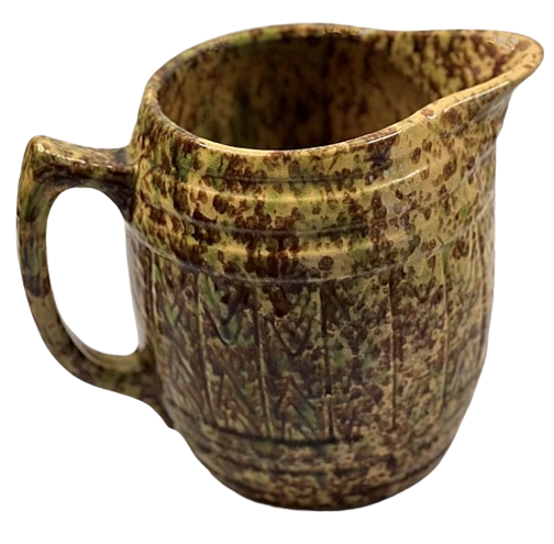 1920s Morton Pottery  Large Yellow Ware Pitcher Sponged Woodland Glaze
