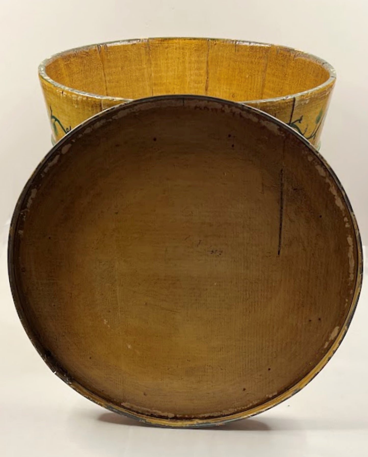 Antique Lidded Wooden Bucket Hand Painted Folk Art