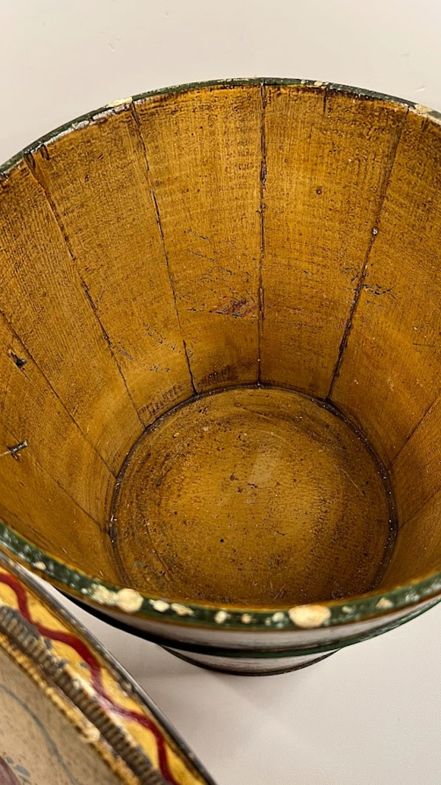 Antique Lidded Wooden Bucket Hand Painted Folk Art