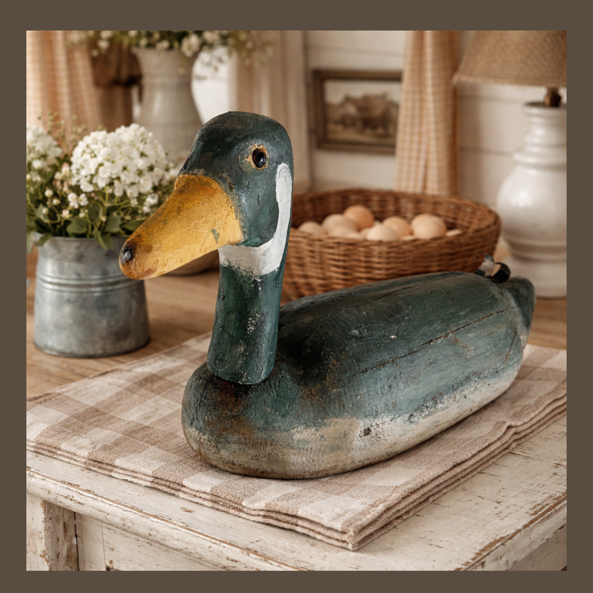 Folk Art Large Wooden Green Goose