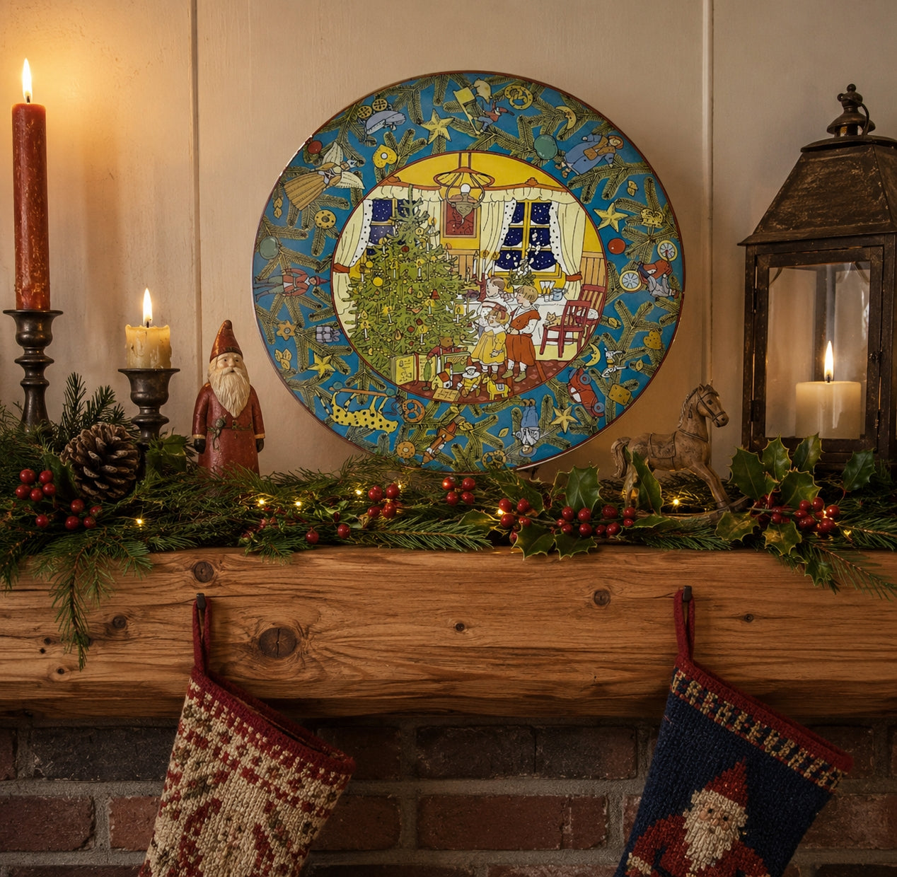 Christmas In Europe Alpine Countries Vintage Villeroy and Boch Plate over Fireplace