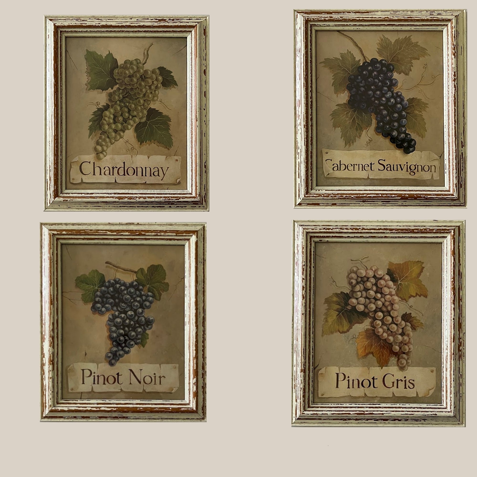 Vintage Set of Four Wine Grapes Prints Made in France