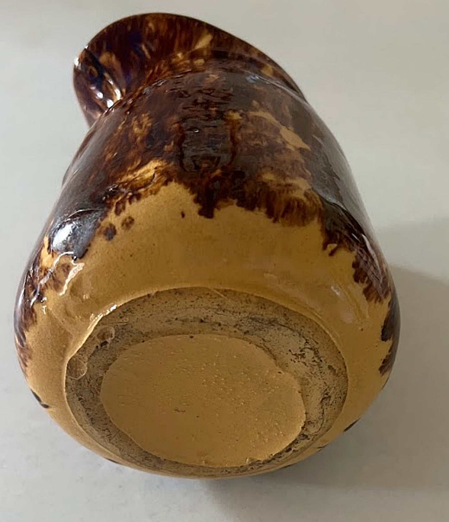 Antique Yellow Ware Batter Pitcher with Rockingham Glaze