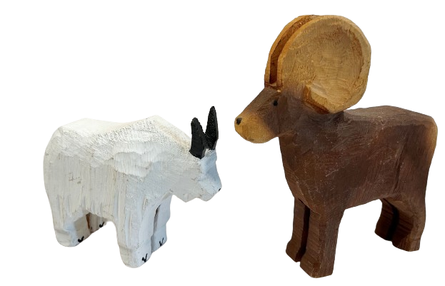 DENNIS SULLIVAN Chain Saw Carvings Wooden Goat and Sheep 1996
