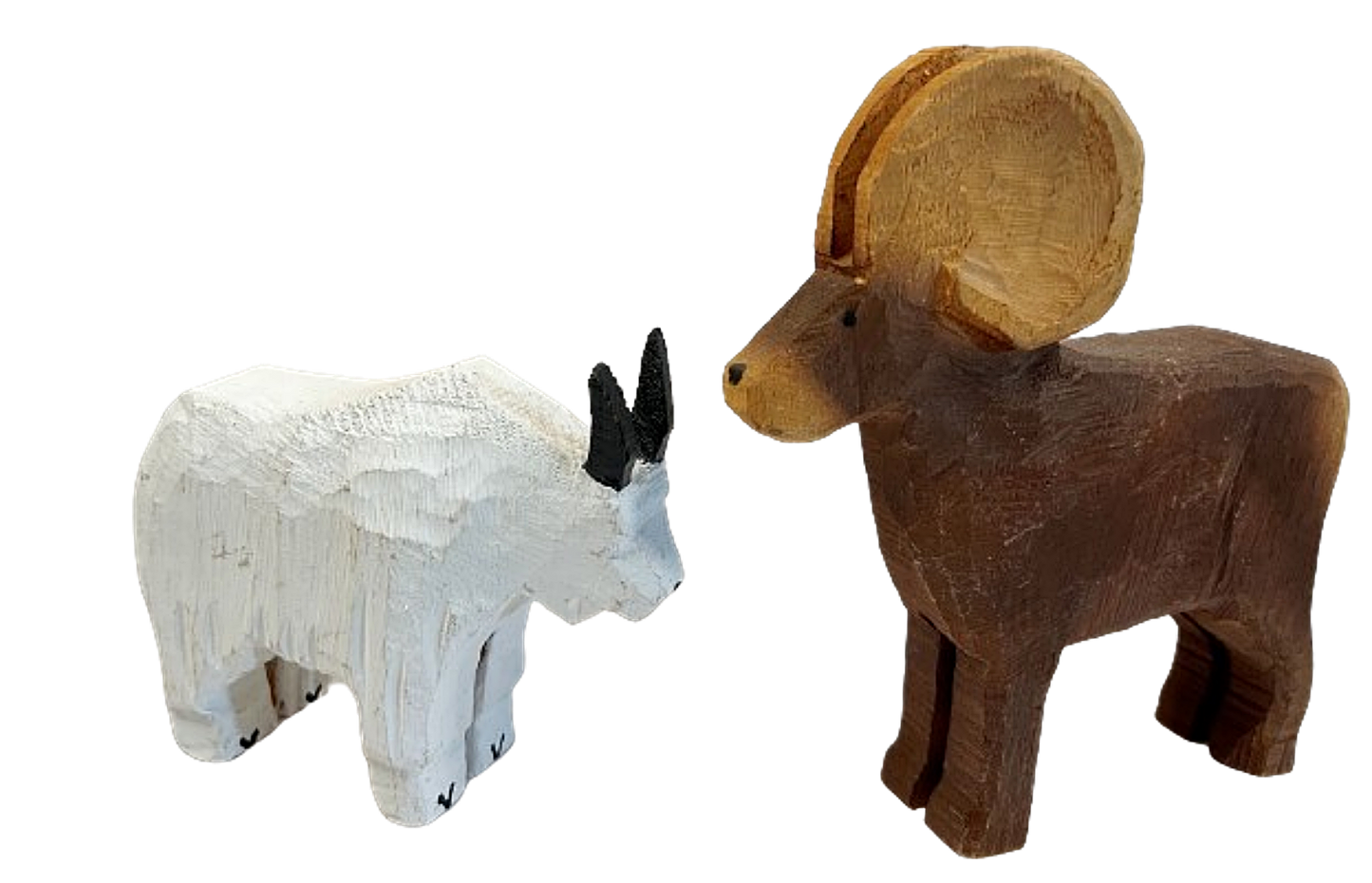 Vintage DENNIS SULLIVAN Chain Saw Carvings Wooden Goat and Sheep 1996