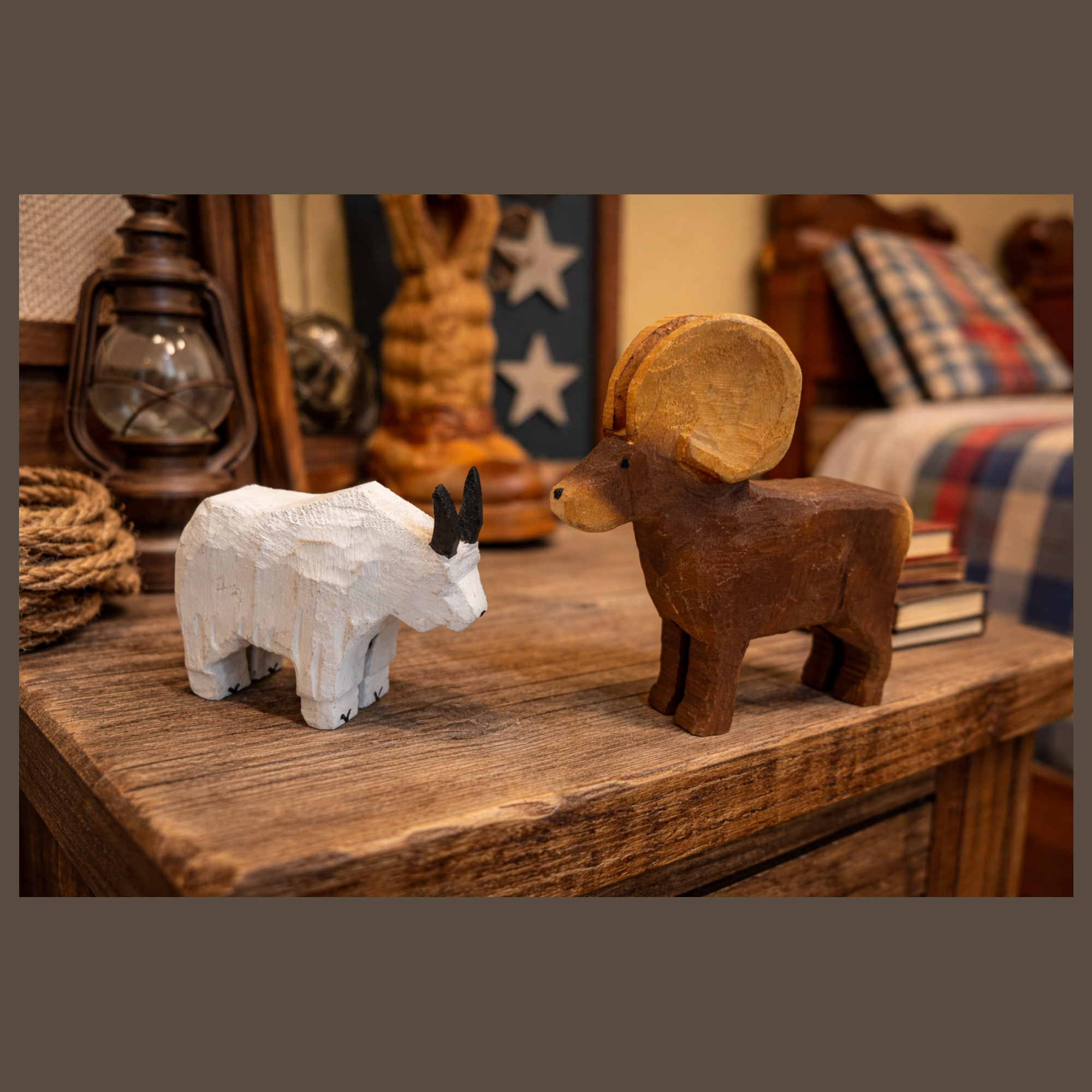 Folk Art Goat and Sheep Chain Saw Carvings