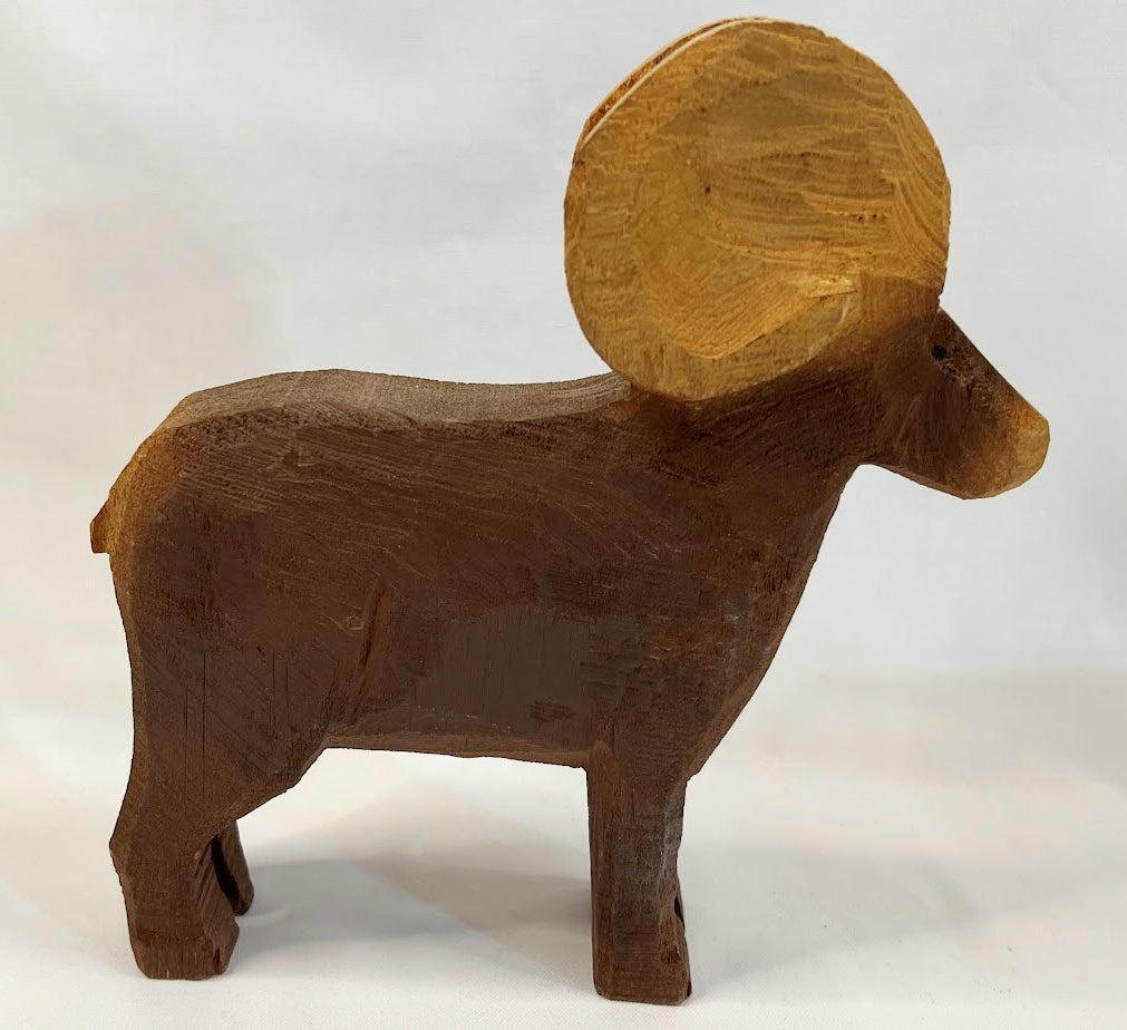 Vintage DENNIS SULLIVAN Chain Saw Carvings Wooden Goat and Sheep 1996