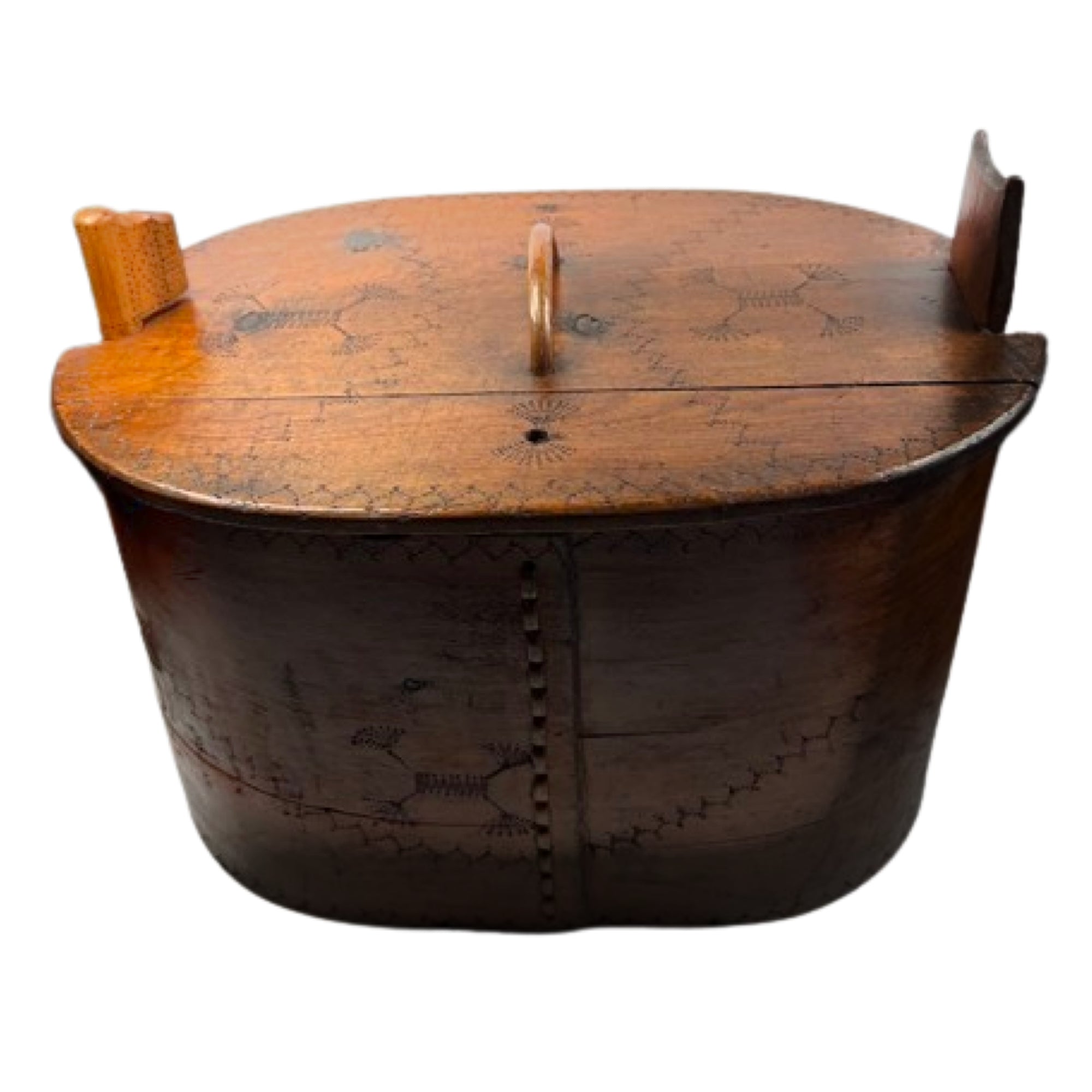 Large Wooden box with a lid on a white background-Antique_Norwegian_Tine