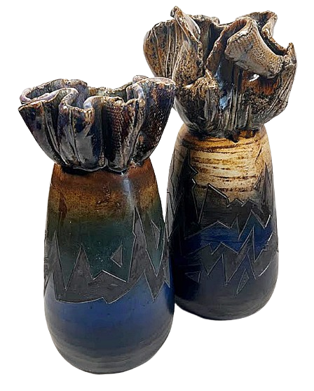 MICHAEL SCHLYER 1999 Pair Large Pottery Vases, Flat Earth Clay Works