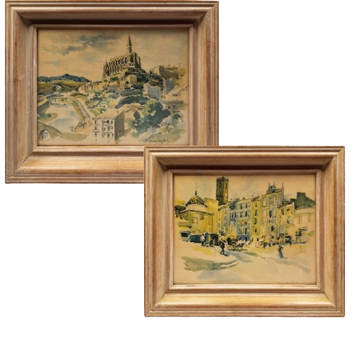 VERNON HOWE BAILEY Listed American Artist Vintage Pair of Watercolor Paintings