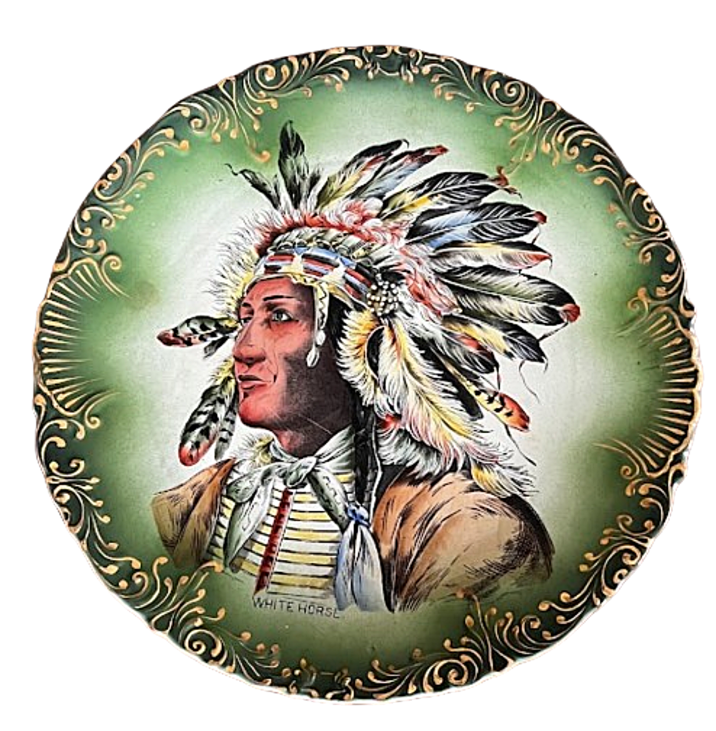 Antique D.F. Haynes Pottery Wall Plate with Portrait of White Horse