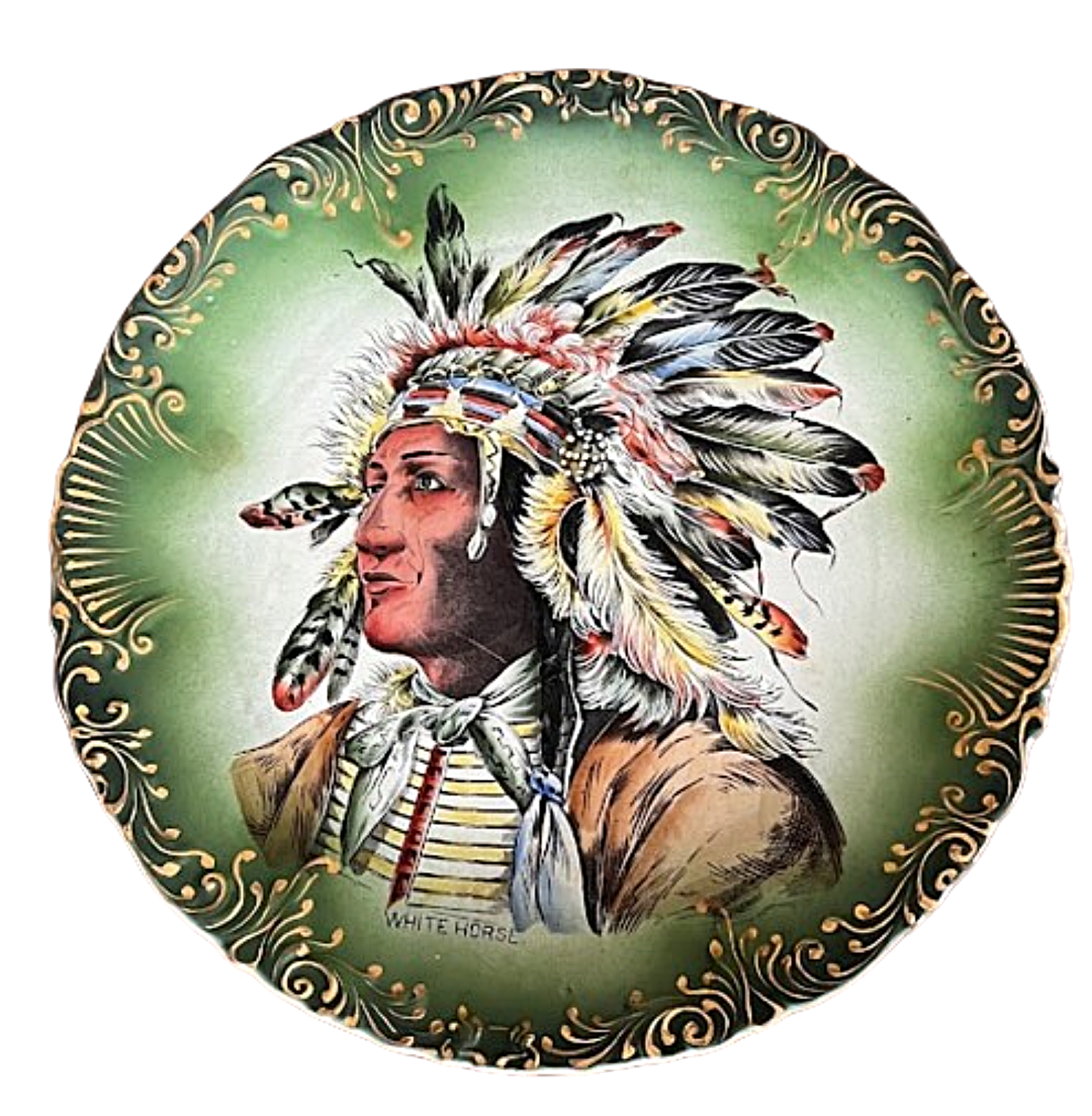 Antique D.F. Haynes Pottery Wall Plate with Portrait of White Horse