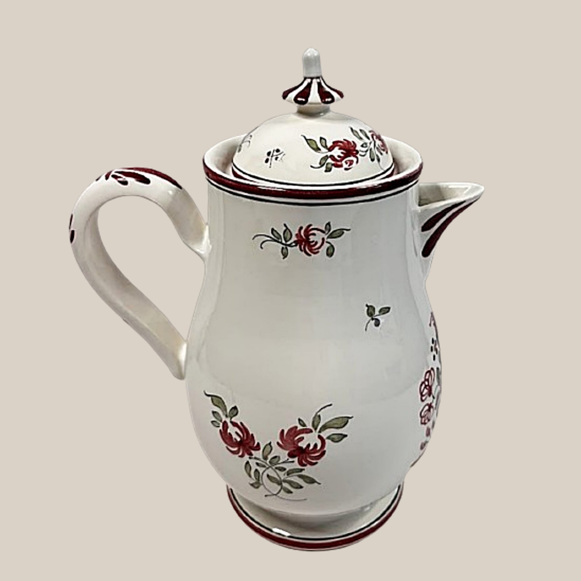 Strasbourg France Vintage Faience Coffee Pot Hand Painted Cockerel