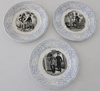 French  Antique Faience Conversation Plates  Set of Three