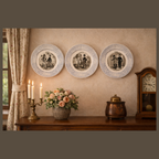 French  Antique Faience Conversation Plates  Set of Three
