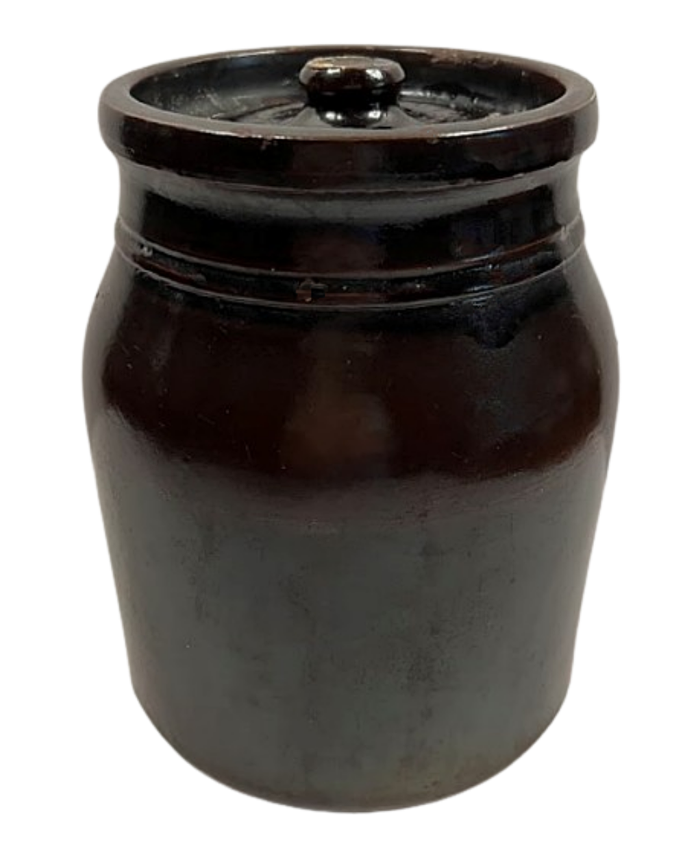 Antique Stoneware Jar Albany Slip Hand Thrown with ORIGINAL LID