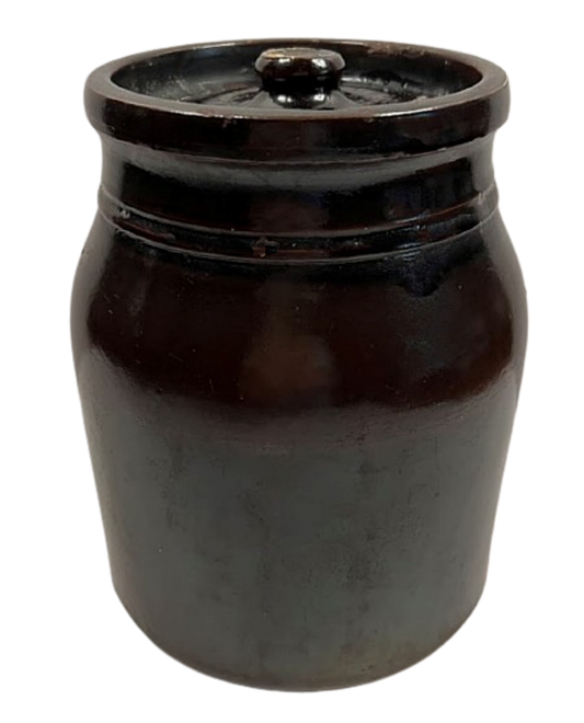 Antique Stoneware Jar Albany Slip Hand Thrown with ORIGINAL LID
