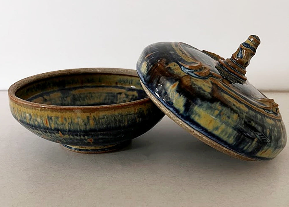 Vintage VINCE SANSONE Art Pottery Lidded Bowl Florida Master Potter