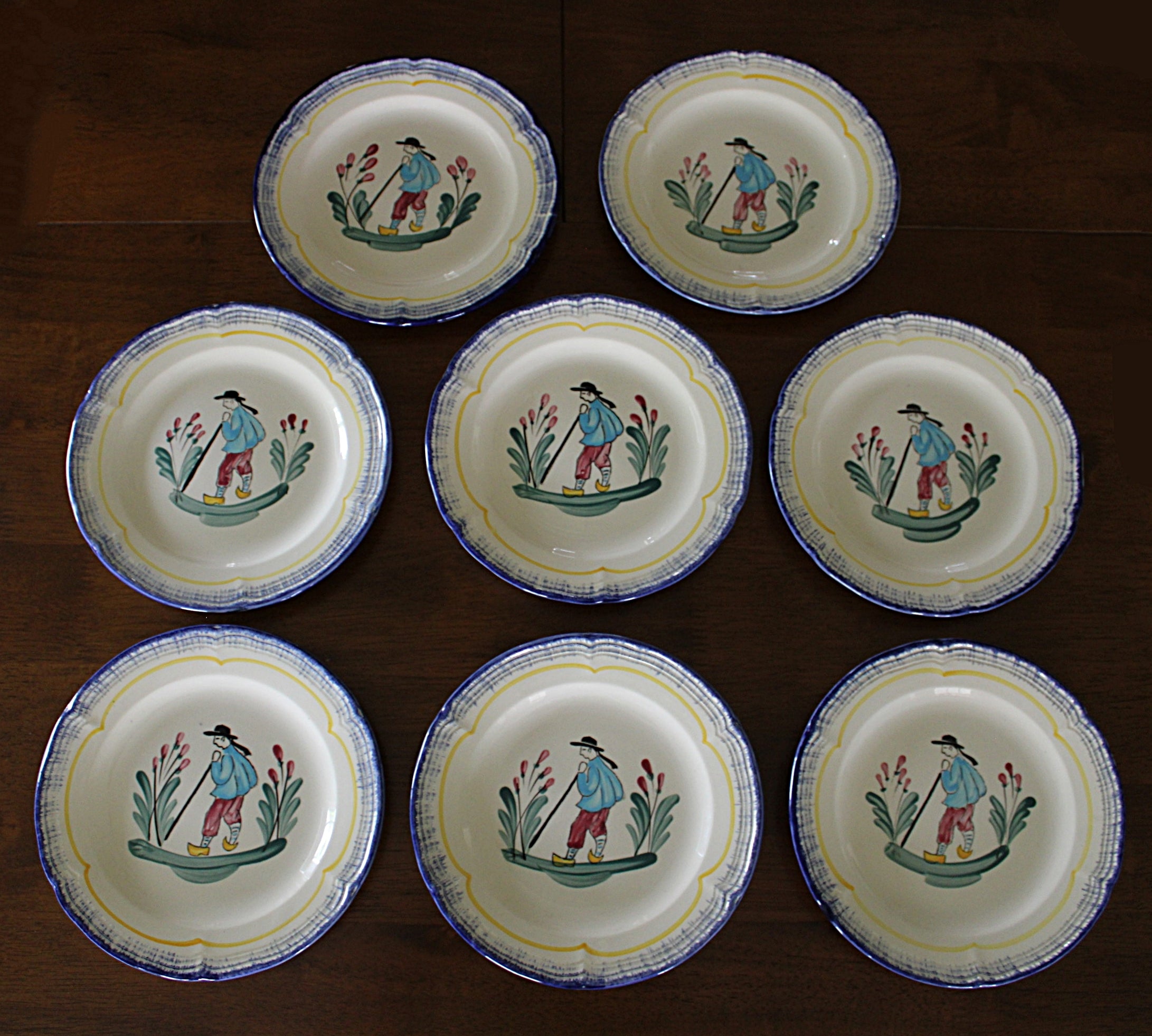 Eight  Rare Vintage French Faience Plates