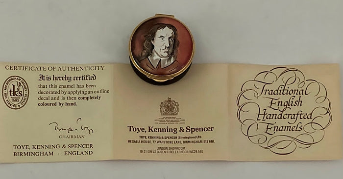 Vintage English Enameled Trinket Box, Oliver Cromwell Portrait