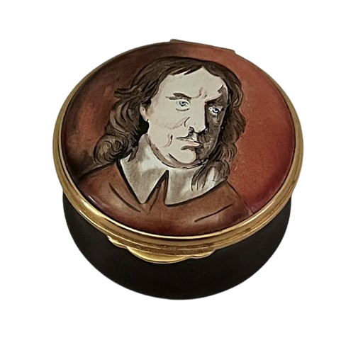 Vintage English Enameled Trinket Box, Oliver Cromwell Portrait