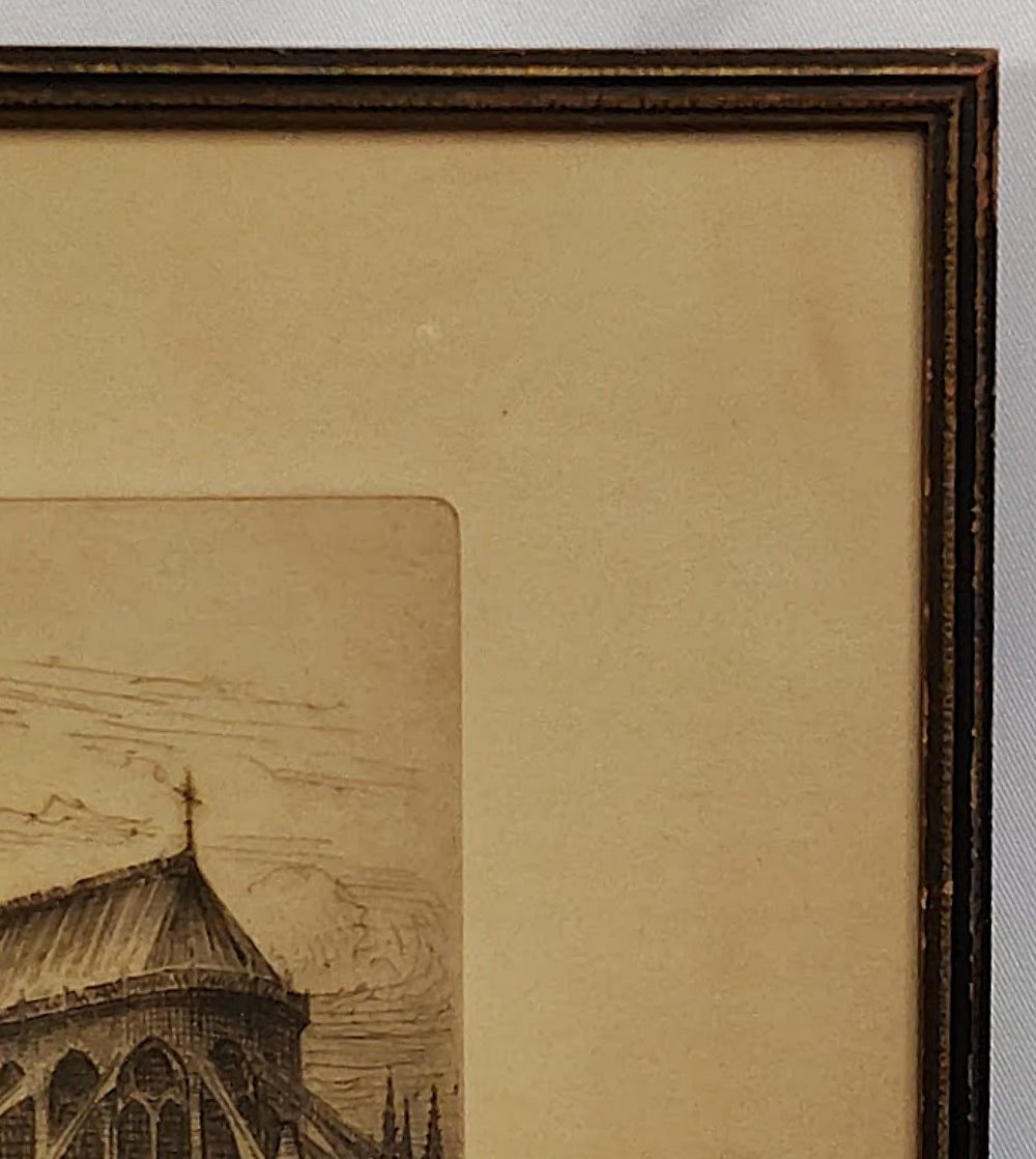 Framed Etching Titled Notre Dame Paris Absideright upper frame