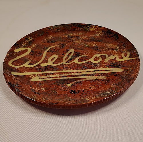 Vintage Redware Welcome Plate by Gris Pottery Dundee  Illinois