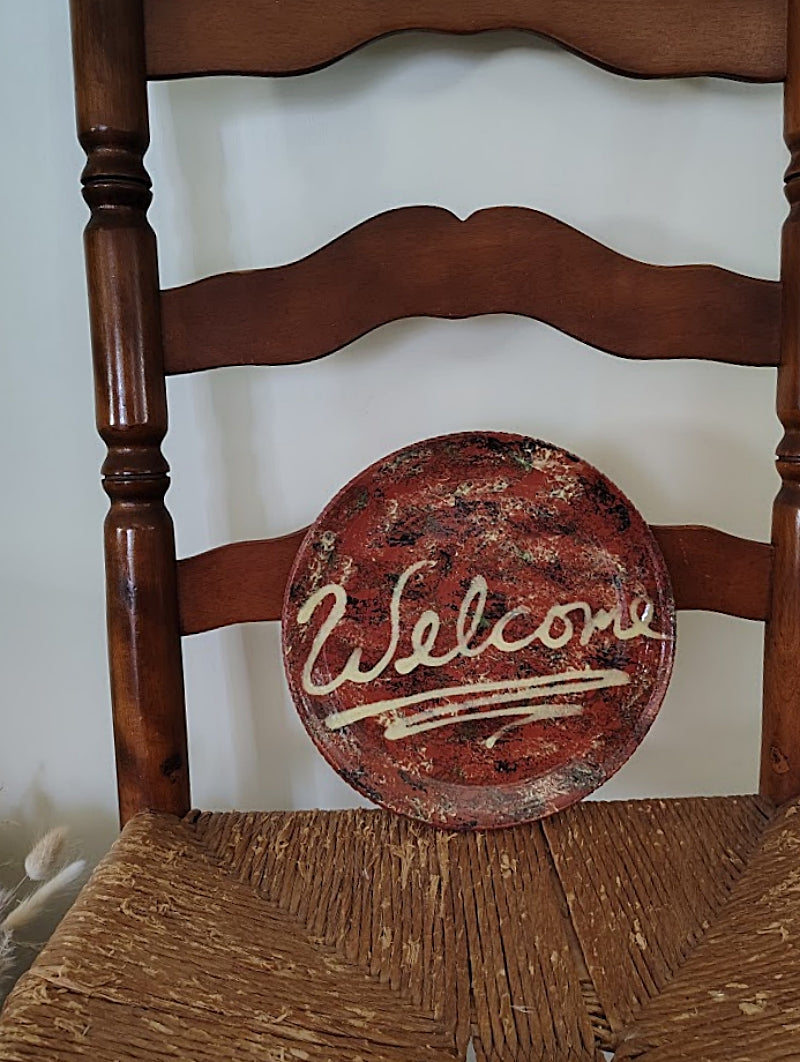 Vintage Redware Welcome Plate by Gris Pottery Dundee  Illinois