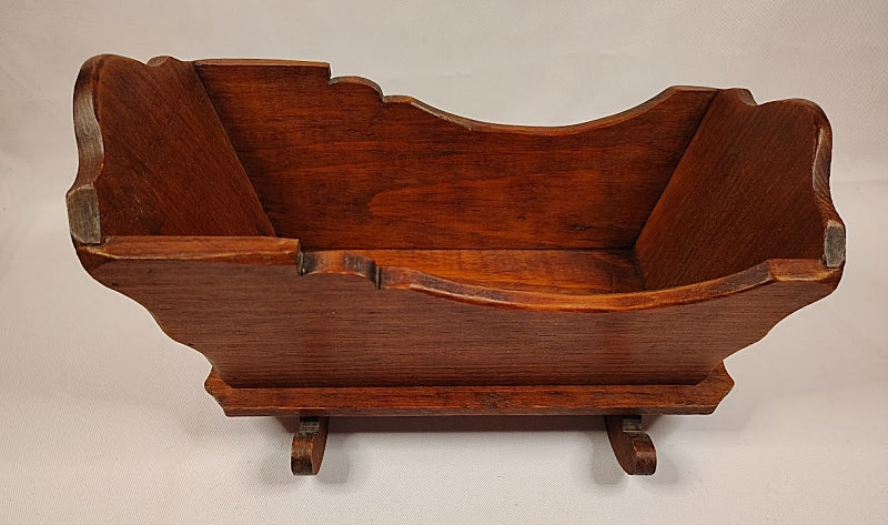 1920s Cloth Doll with Pine Cradle empty 