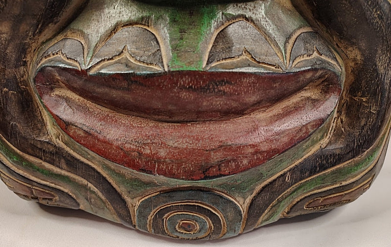 Hand Carved Indonesian Wall Mask Large mouth Closeup