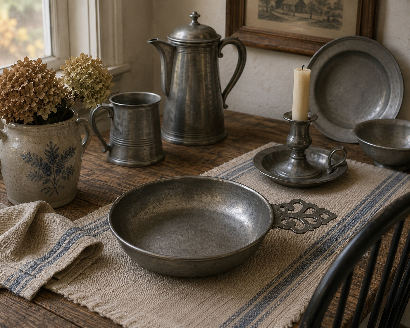 VintageFrenchPewterLargePorringer-Full-Front-Country-Table