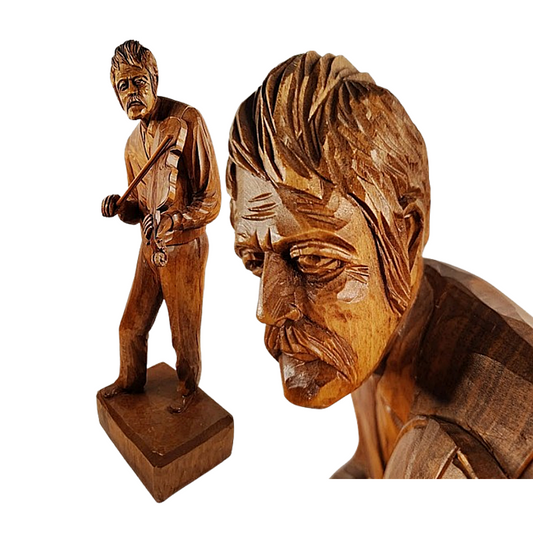 PAUL-EMILE CARON 25 Inch Tall Woodcarving of Violinist St.-Jean-Port-Jolie, Quebec-Main