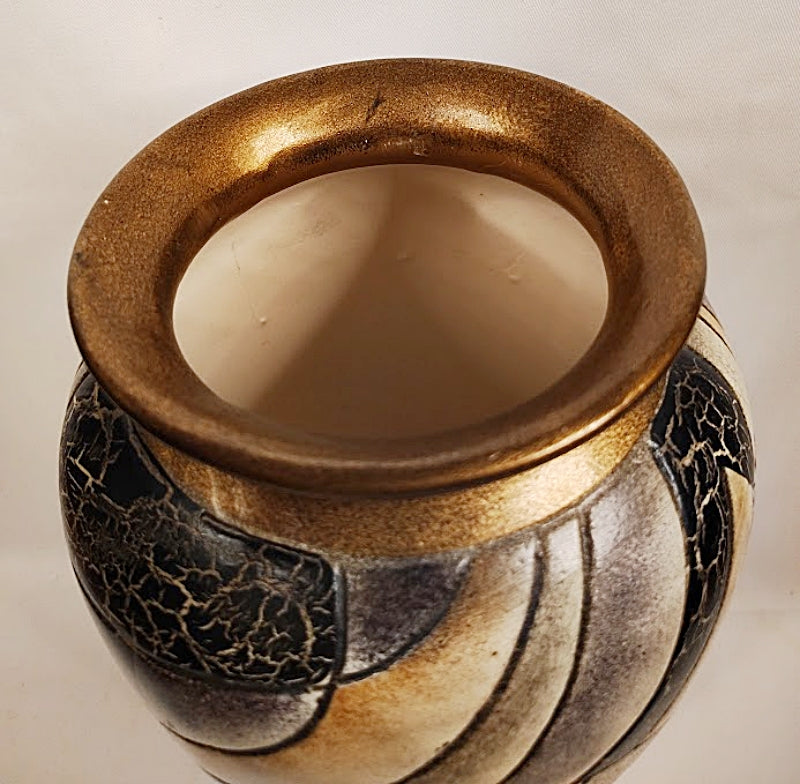 Picasso Style Painted Pottery Vase gold rim view