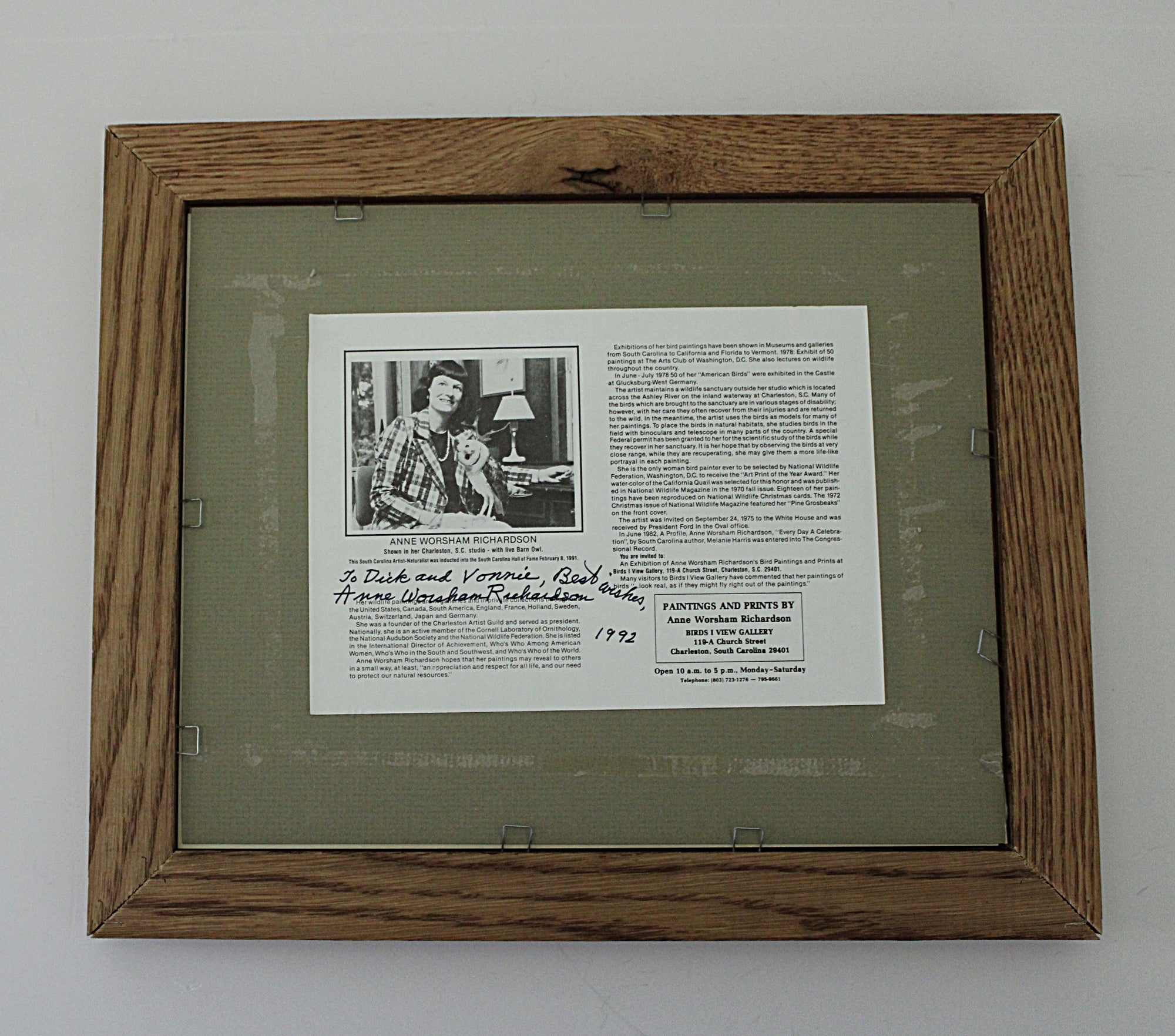  Lithograph Anne Worsham Richardson Three Birds on a Branch Full Back Of Frame