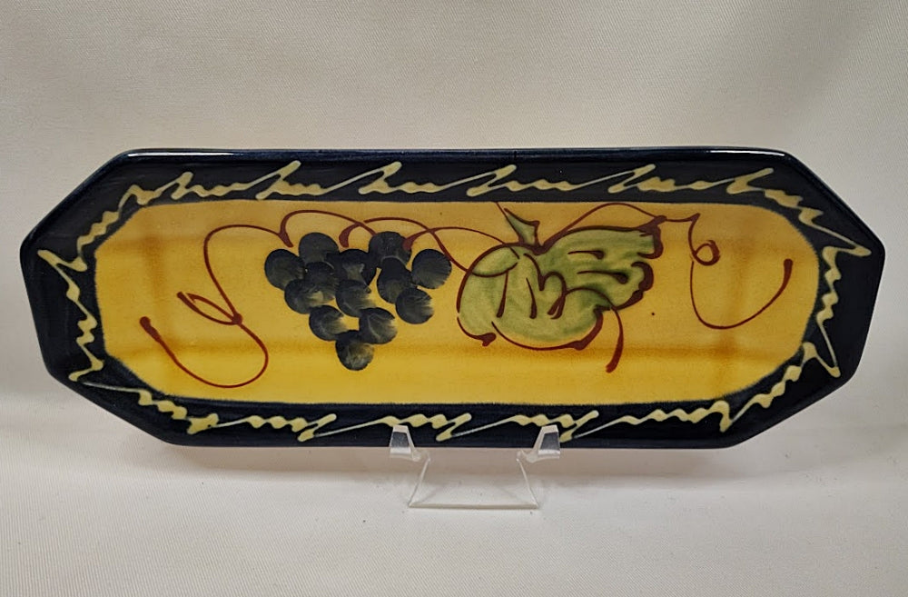 French Faience Tray Dish Hand Painted on Stand