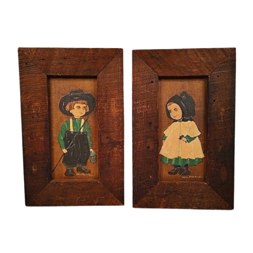 Amish Children Oils on Canvas by Hackenberger side by side