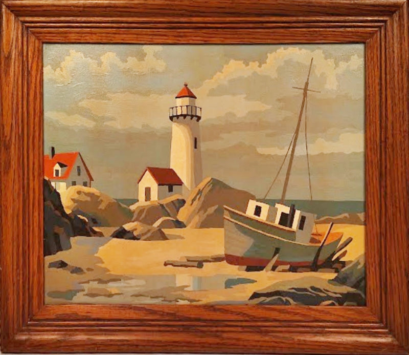 Oil Painting Beach Scene with Lighthouse PBN Craft Master